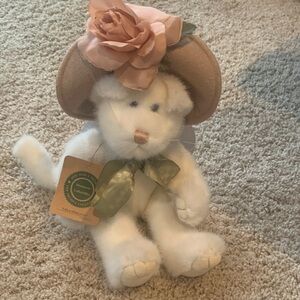 Boyds Bears White Plush Cat with Pink Hat